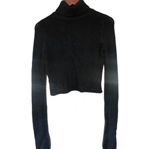 90s style Black mesh knit turtle neck cropped sweater casual chic basic timeless